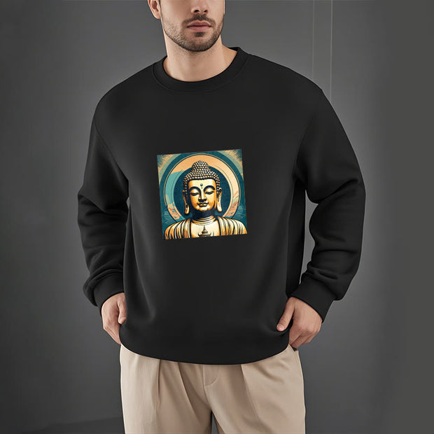 Buddha Stones Cotton Round Neck Fleece Lined Sweatshirt