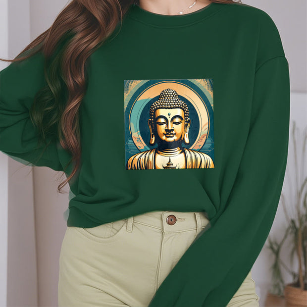 Buddha Stones Cotton Round Neck Fleece Lined Sweatshirt