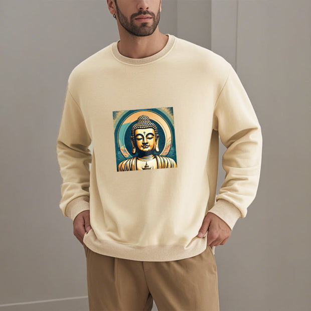 Buddha Stones Cotton Round Neck Fleece Lined Sweatshirt