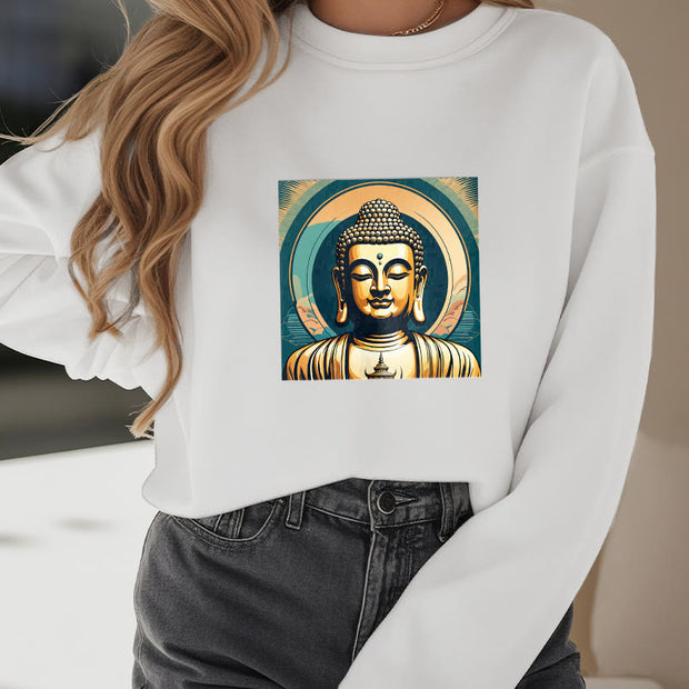 Buddha Stones Cotton Round Neck Fleece Lined Sweatshirt