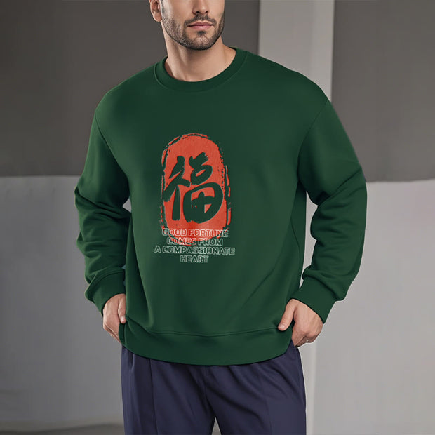 Buddha Stones Fu Good Fortune Comes From A Compassionate Heart Fleece Lined Polyester Sweatshirt Sweatshirt BS 16