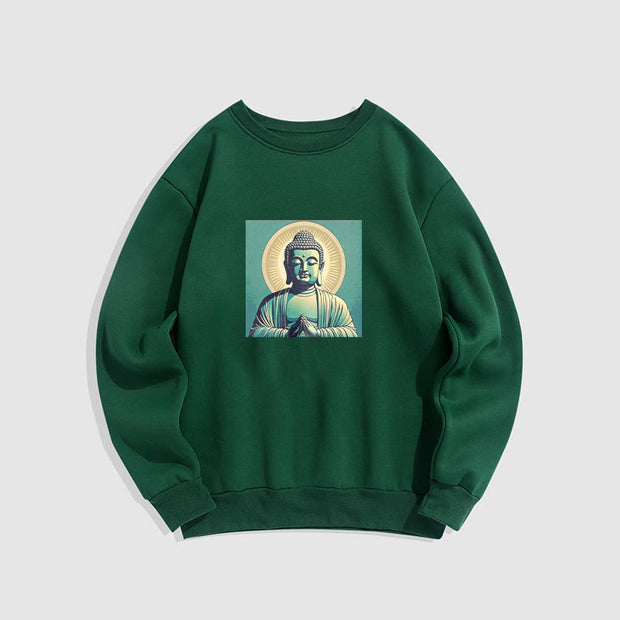 Buddha Stones Aura Green Buddha Round Neck Fleece Lined Sweatshirt