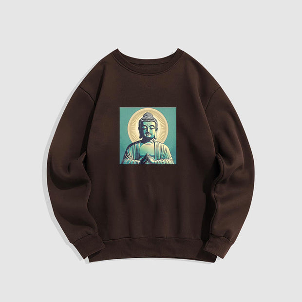 Buddha Stones Aura Green Buddha Round Neck Fleece Lined Sweatshirt