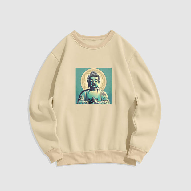 Buddha Stones Aura Green Buddha Round Neck Fleece Lined Sweatshirt