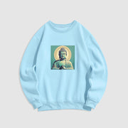 Buddha Stones Aura Green Buddha Round Neck Fleece Lined Sweatshirt Sweatshirt BS LightCyan XXL