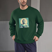 Buddha Stones Aura Green Buddha Round Neck Fleece Lined Sweatshirt Sweatshirt BS 3