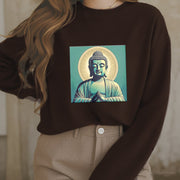 Buddha Stones Aura Green Buddha Round Neck Fleece Lined Sweatshirt Sweatshirt BS 16