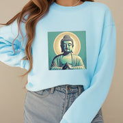 Buddha Stones Aura Green Buddha Round Neck Fleece Lined Sweatshirt Sweatshirt BS 24