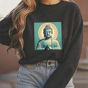 Buddha Stones Aura Green Buddha Round Neck Fleece Lined Sweatshirt