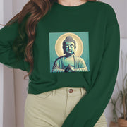 Buddha Stones Aura Green Buddha Round Neck Fleece Lined Sweatshirt Sweatshirt BS 2