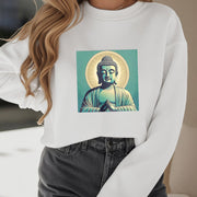 Buddha Stones Aura Green Buddha Round Neck Fleece Lined Sweatshirt Sweatshirt BS 20