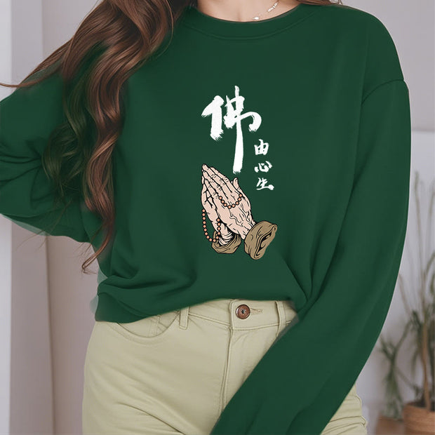 Buddha Stones Praying Fleece Lined Polyester Sweatshirt Sweatshirt BS 20