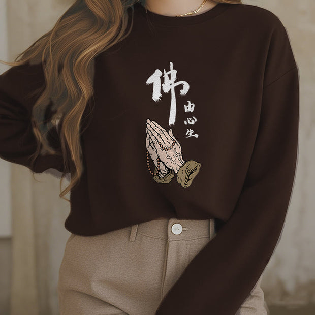 Buddha Stones Praying Fleece Lined Polyester Sweatshirt Sweatshirt BS 24