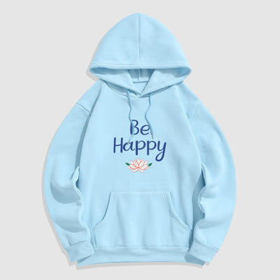 Buddha Stones Be Happy Lotus Fleece Lined Polyester Hoodie