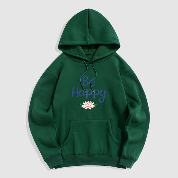 Buddha Stones Be Happy Lotus Fleece Lined Polyester Hoodie Hoodie BS ForestGreen 2XL