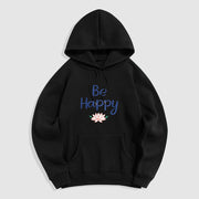 Buddha Stones Be Happy Lotus Fleece Lined Polyester Hoodie Hoodie BS Black 2XL