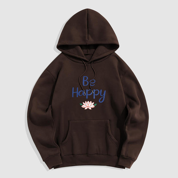 Buddha Stones Be Happy Lotus Fleece Lined Polyester Hoodie