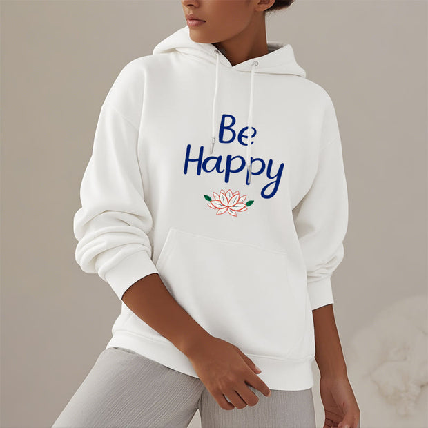 Buddha Stones Be Happy Lotus Fleece Lined Polyester Hoodie Hoodie BS 6