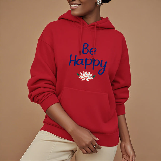 Buddha Stones Be Happy Lotus Fleece Lined Polyester Hoodie