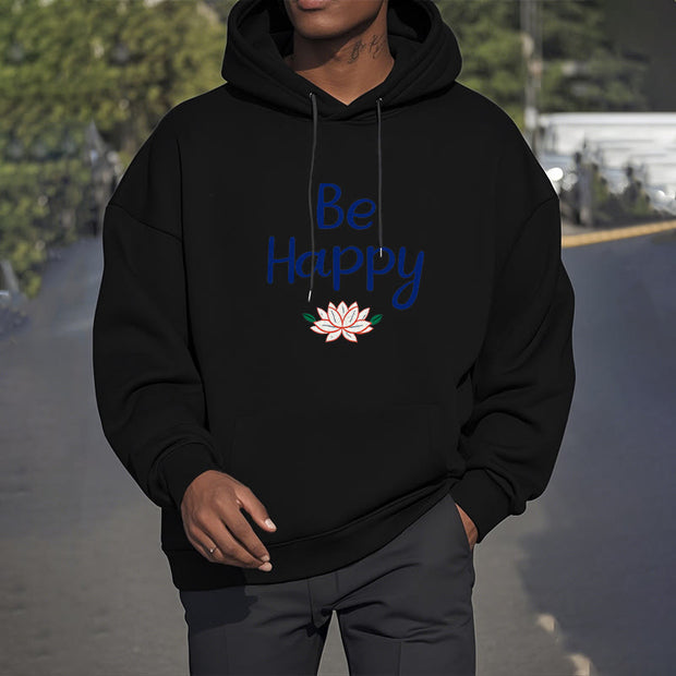 Buddha Stones Be Happy Lotus Fleece Lined Polyester Hoodie