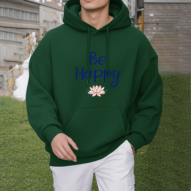 Buddha Stones Be Happy Lotus Fleece Lined Polyester Hoodie