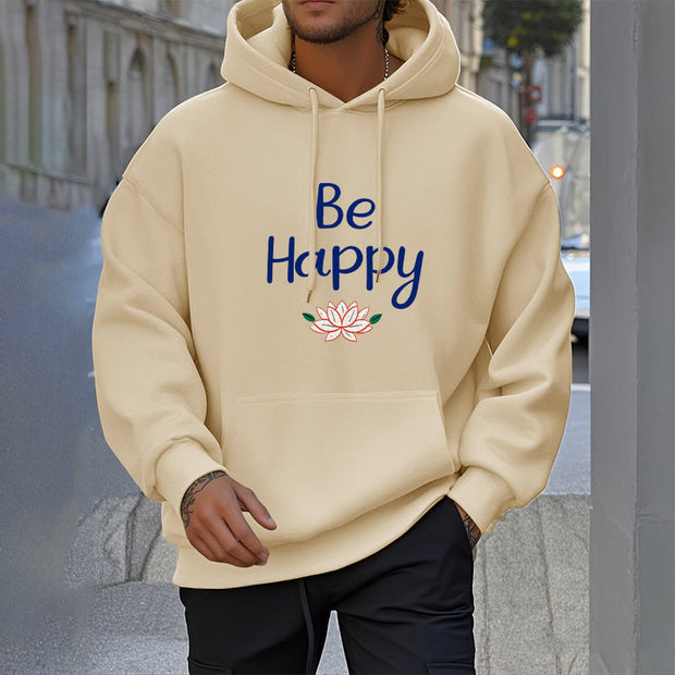 Buddha Stones Be Happy Lotus Fleece Lined Polyester Hoodie