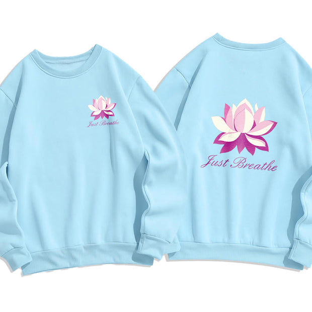 Buddha Stones Lotus Just Breathe Fleece Lined Polyester Sweatshirt Sweatshirt BS LightCyan 2XL