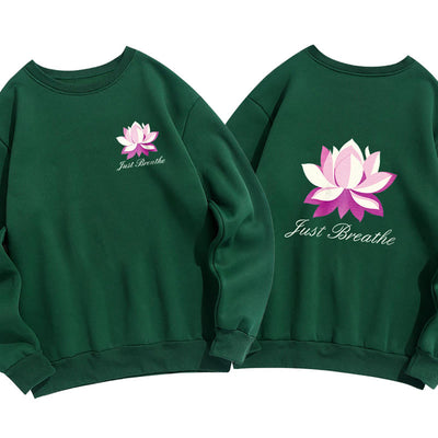 Buddha Stones Lotus Just Breathe Fleece Lined Polyester Sweatshirt Sweatshirt BS ForestGreen 2XL