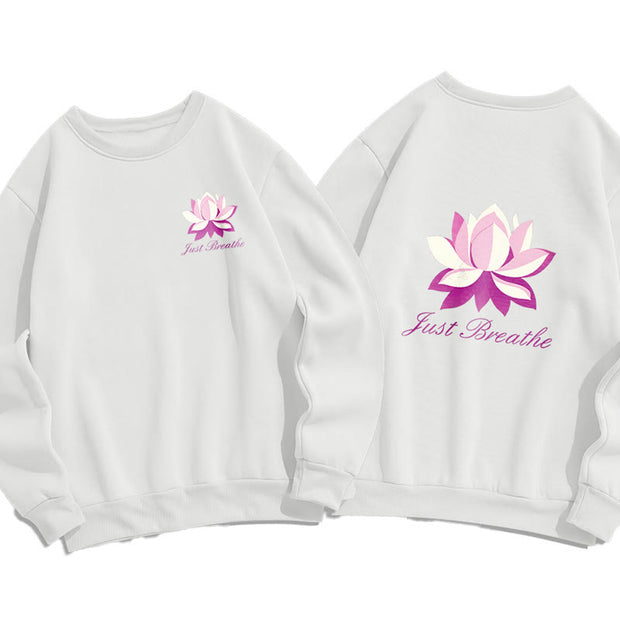 Buddha Stones Lotus Just Breathe Fleece Lined Polyester Sweatshirt Sweatshirt BS White 2XL