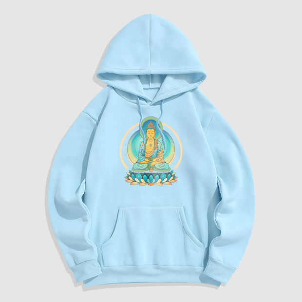 Buddha Stones Lotus Buddha Fleece Lined Polyester Hoodie Hoodie BS LightCyan 2XL