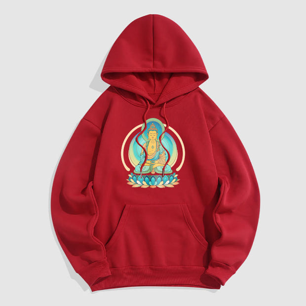 Buddha Stones Lotus Buddha Fleece Lined Polyester Hoodie Hoodie BS Red 2XL