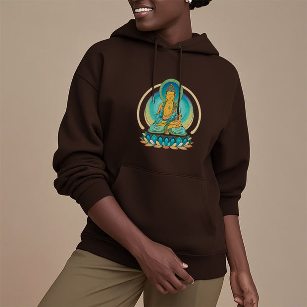 Buddha Stones Lotus Buddha Fleece Lined Polyester Hoodie Hoodie BS 26