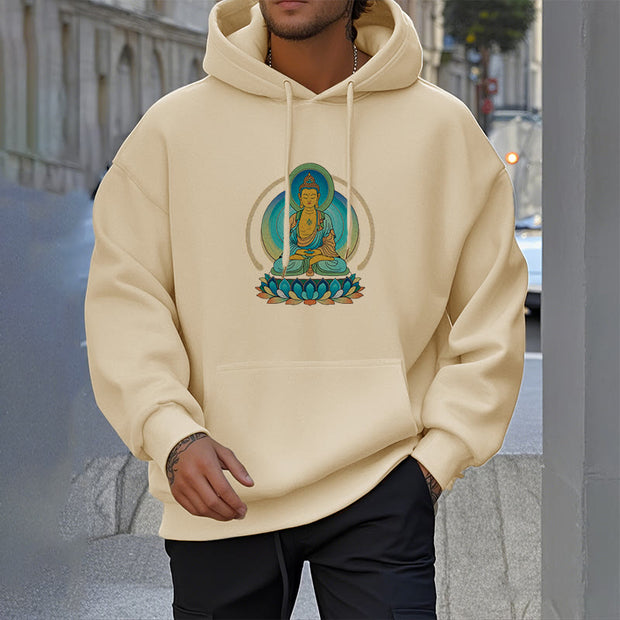 Buddha Stones Lotus Buddha Fleece Lined Polyester Hoodie Hoodie BS 3