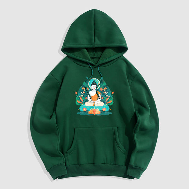 Buddha Stones Flower Grass Lotus Bodhisattva Fleece Lined Polyester Hoodie Hoodie BS ForestGreen 2XL