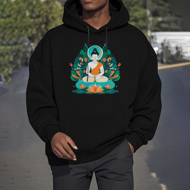 Buddha Stones Flower Grass Lotus Bodhisattva Fleece Lined Polyester Hoodie Hoodie BS 28