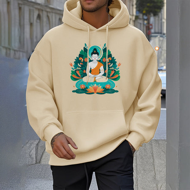 Buddha Stones Flower Grass Lotus Bodhisattva Fleece Lined Polyester Hoodie Hoodie BS 20