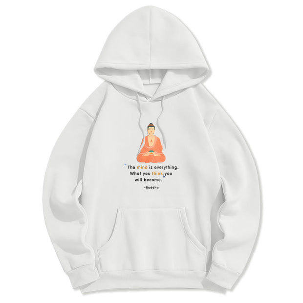 Buddha Stones The Mind Is Everything Meditation Buddha Polyester Fleece Lined Hoodie Hoodie BS White 2XL