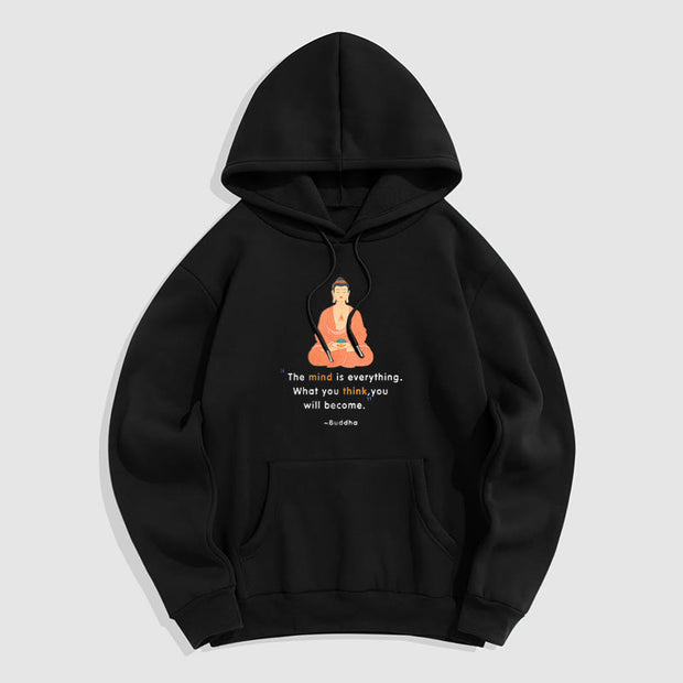 Buddha Stones The Mind Is Everything Meditation Buddha Polyester Fleece Lined Hoodie Hoodie BS Black 2XL