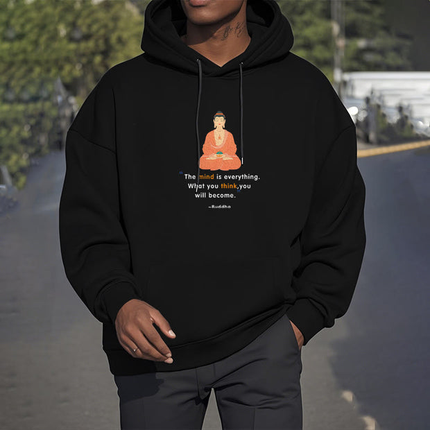 Buddha Stones The Mind Is Everything Meditation Buddha Polyester Fleece Lined Hoodie Hoodie BS 11