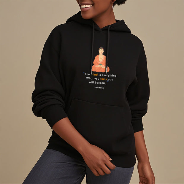 Buddha Stones The Mind Is Everything Meditation Buddha Polyester Fleece Lined Hoodie Hoodie BS 12