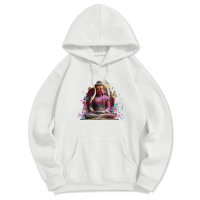 Buddha Stones Butterfly Meditation Buddha Polyester Fleece Lined Hoodie