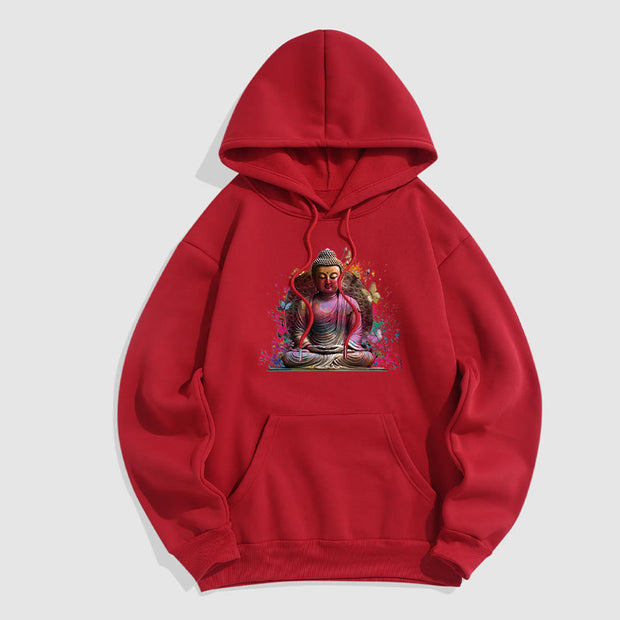 Buddha Stones Butterfly Meditation Buddha Polyester Fleece Lined Hoodie Hoodie BS Red 2XL