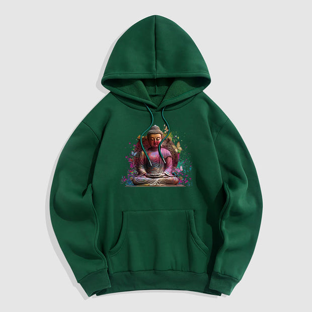 Buddha Stones Butterfly Meditation Buddha Polyester Fleece Lined Hoodie Hoodie BS ForestGreen 2XL