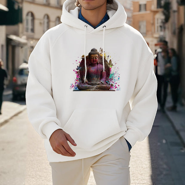 Buddha Stones Butterfly Meditation Buddha Polyester Fleece Lined Hoodie