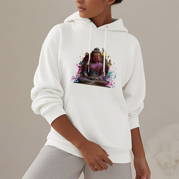 Buddha Stones Butterfly Meditation Buddha Polyester Fleece Lined Hoodie