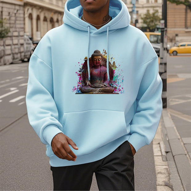 Buddha Stones Butterfly Meditation Buddha Polyester Fleece Lined Hoodie