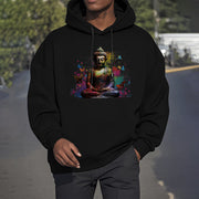 Buddha Stones Colorful Butterfly Flying Meditation Buddha Polyester Fleece Lined Hoodie Hoodie BS 3