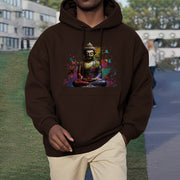 Buddha Stones Colorful Butterfly Flying Meditation Buddha Polyester Fleece Lined Hoodie Hoodie BS 30