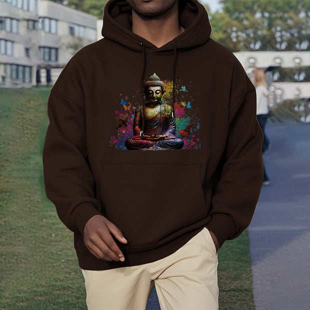 Buddha Stones Colorful Butterfly Flying Meditation Buddha Polyester Fleece Lined Hoodie