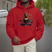 Buddha Stones Colorful Butterfly Flying Meditation Buddha Polyester Fleece Lined Hoodie Hoodie BS 26